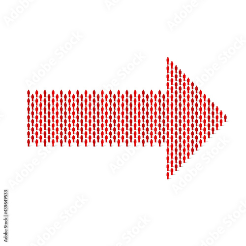 Human crowd in the shape of right arrow. Stick figure red simple icons. Vector illustration
