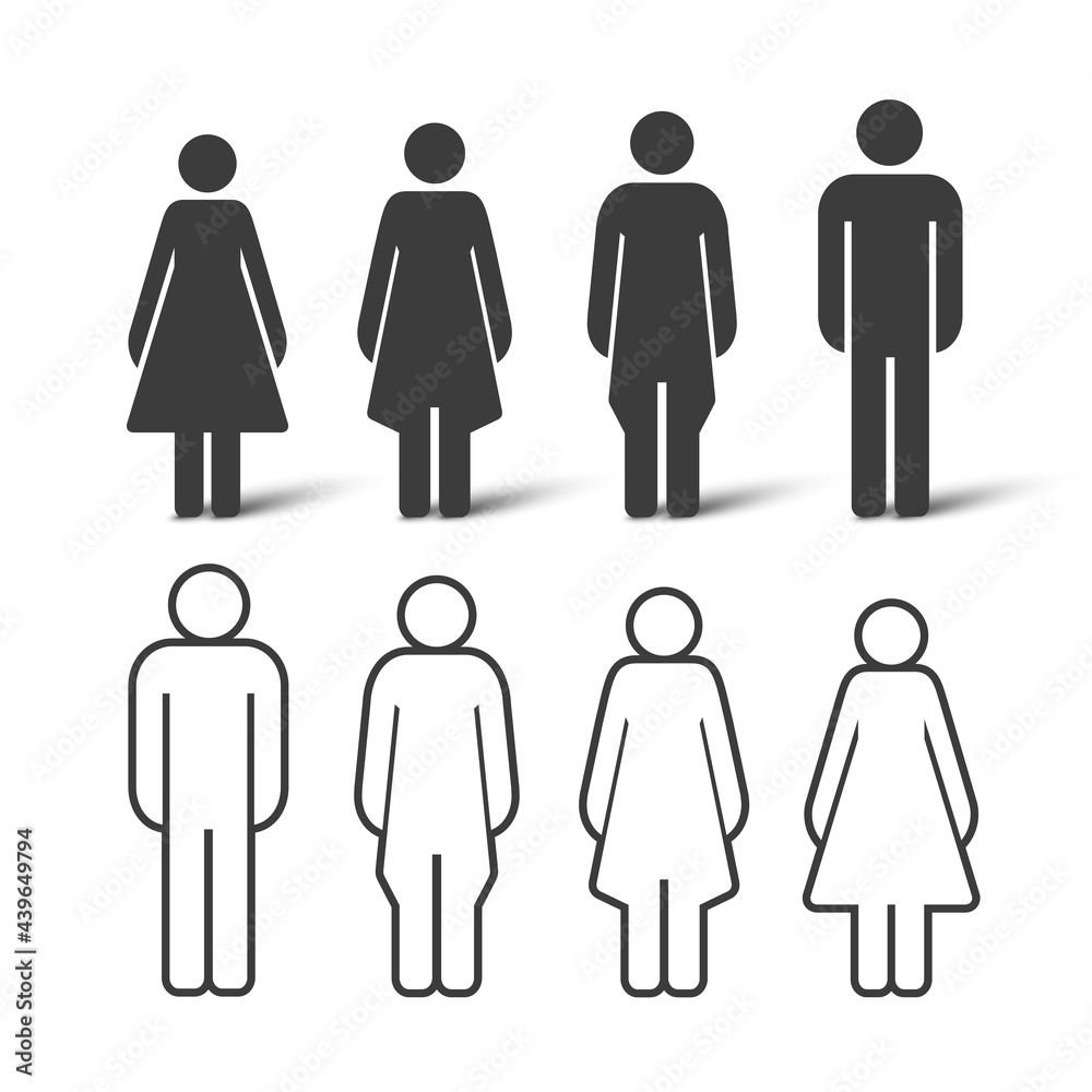 Silhouette and outline people set. People icons of different shapes. Vector illustration Silhouette and outline people set. People icons of different shapes. Vector illustration