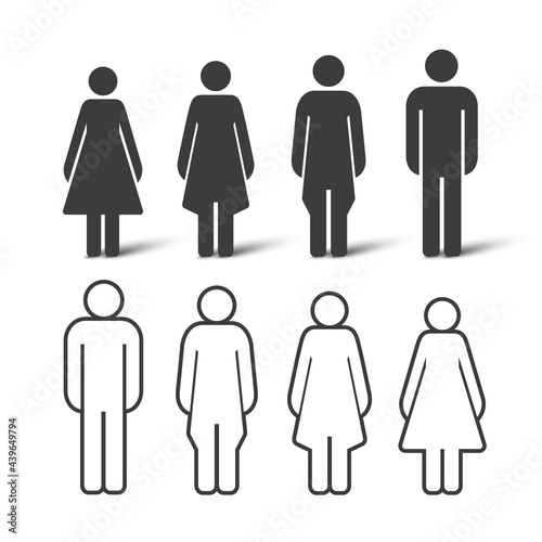 Silhouette and outline people set. People icons of different shapes. Vector illustration
