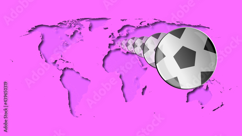 Soccer. FOOTBALL BALL KICKED ENERGETICALLY. Digital drawing relating to the game  betting and competition. World map countries and continents background.