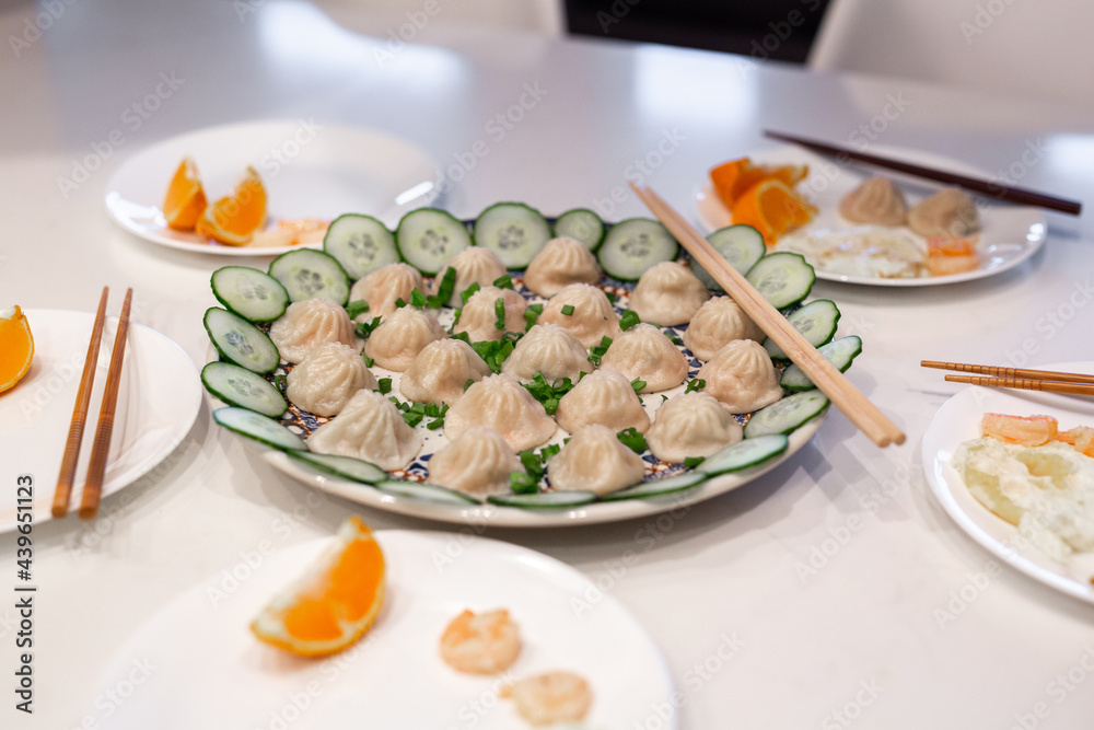 Steamed Dumplings with Cucumber Slices