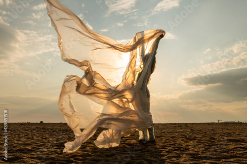 woman wrapped with nylon sheet photo