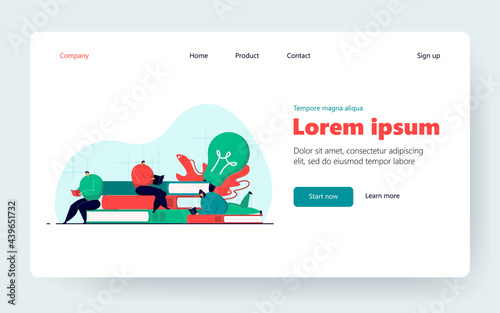 Bookworms or book lovers enjoying reading in library or bookstore. Students studying textbooks. Vector illustration for literature, hobby, education, readers concept