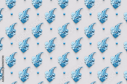 pattern of blue Paisley  on grey background