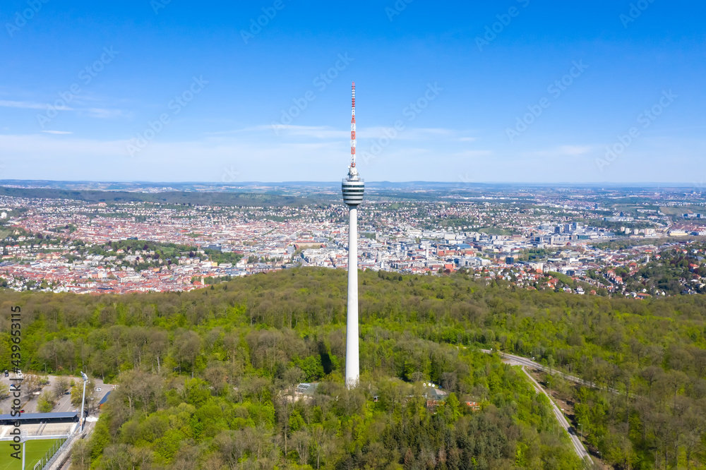 Stuttgart tv tower skyline aerial photo top view town architecture ...