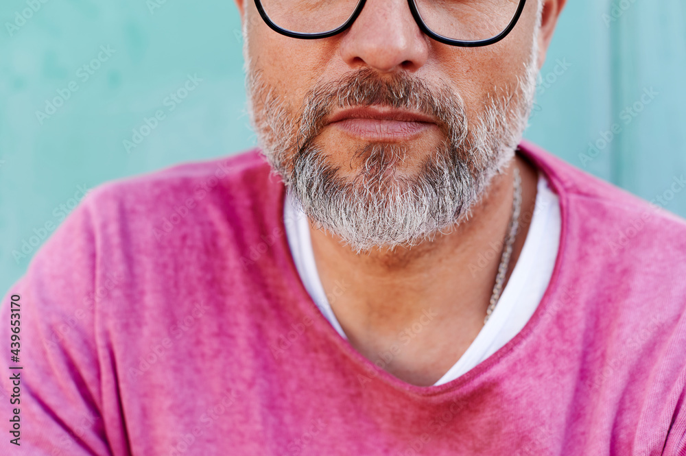 Closeup of a mature man outside