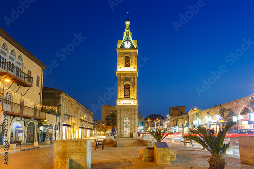 Tel Aviv Jaffa Israel The Clock Tower blue hour night city photo