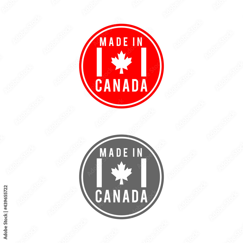 Made in Canada badge with Canadian flag, Emblem logo of Made in Canada product design label