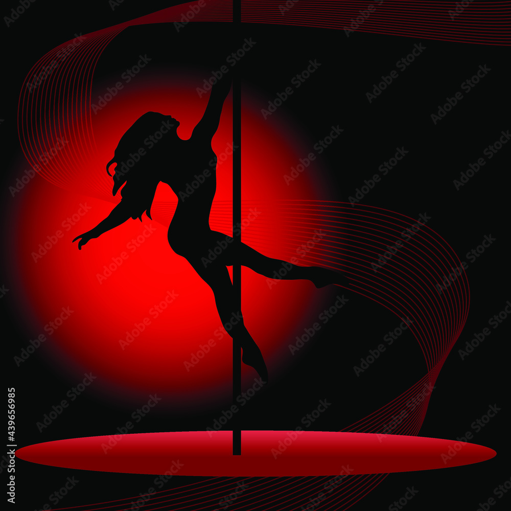 Beautiful silhouette of young women dancing a striptease. Sexy pole dancing - obrazy, fototapety, plakaty 