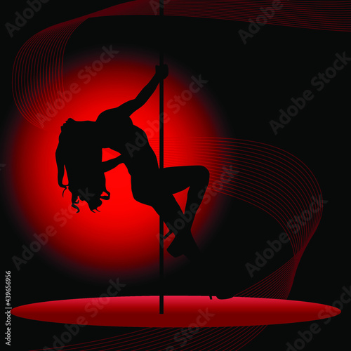 Beautiful silhouette of young women dancing a striptease. Sexy pole dancing