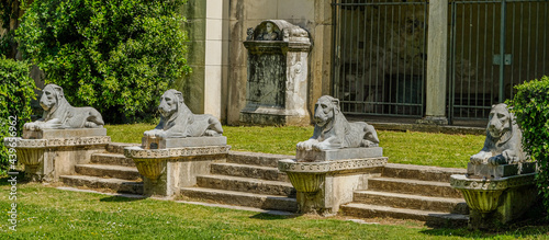 Rome, Villa Borghese gardens. Statues in the Portico of the Lions, designed by Luigi Canina and finished in the early nineteenth century. photo