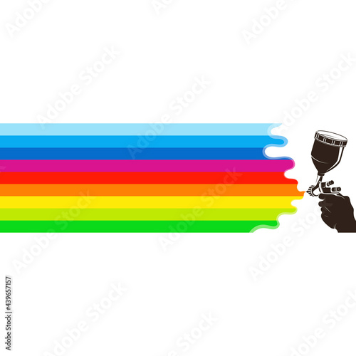Design for painting, spray gun in hand of painter