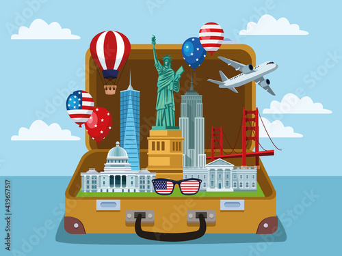 usa icons in suitcase