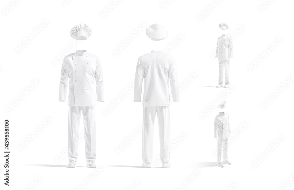 Blank white chef uniform mockup, different views