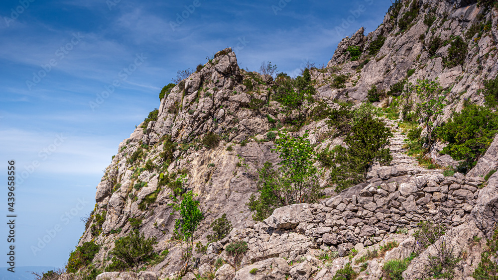 Close up of old path on mountain Rilic leading to backcountry. South Dalmatia, Croatia.