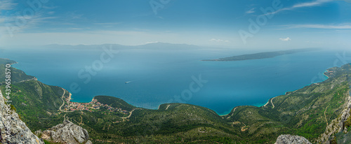 Panorama of city Drvenik, peninsula Peljesac and island Hvar in the background.View from Rilic mountain.  South Dalmatia, Croatia. © The Walker