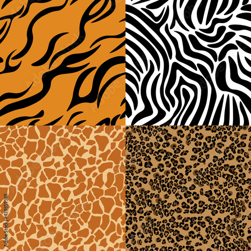 Animal skin seamless pattern, set of four animalistic prints