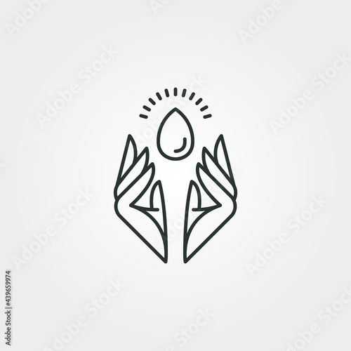 hand and water drop vector logo symbol illustration design, water care line art minimalist logo design