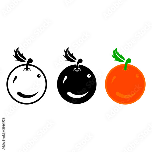 Orange Icon, Fruit Icon, Orange Logo, Outline,Filled and flat Icon Style. Black,Green and Orange. For Logo,Icon,Symbol and Sign