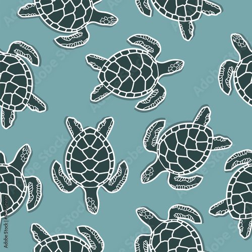 seamless pattern with sea turtles on blue background