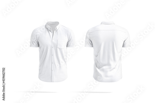 Blank white short sleeve button down shirt mockup, front back