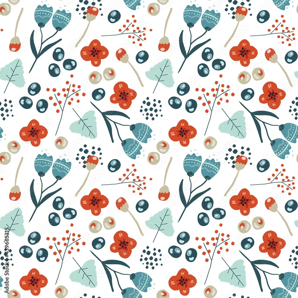 Elegant seamless pattern with abstract flowers, design elements.Modern floral design for paper, cover, fabric, interior decor and other users. - obrazy, fototapety, plakaty 