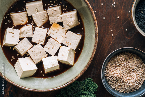 Marinating tofu photo