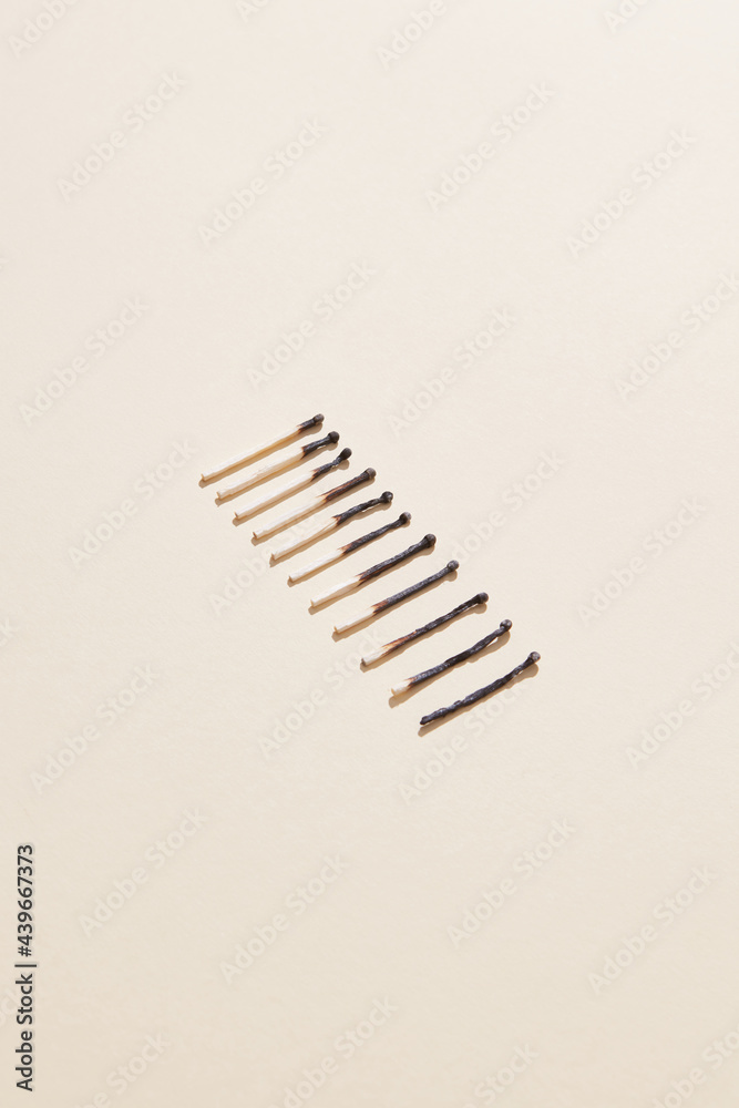 Row of differently burnt matches Row of differently burnt matches