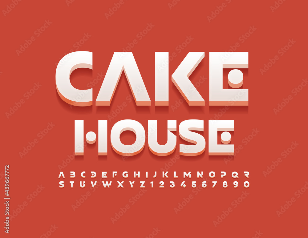 Vector sweet banner Cake House. Artistic style Alphabet Letters and Numbers. Abstract futuristic Font