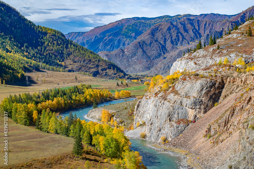 landscape of the Altai mountain valley with a turquoise river