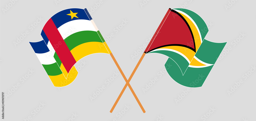 Fototapeta premium Crossed and waving flags of Central African Republic and Guyana