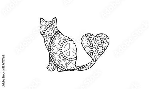 cat with heart.cat coloring page for adult and kids 