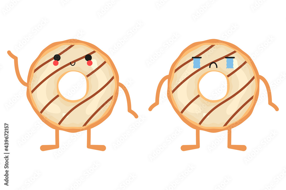 Obraz premium Donuts characters set. Crying and smiling donuts. Vector illustration.