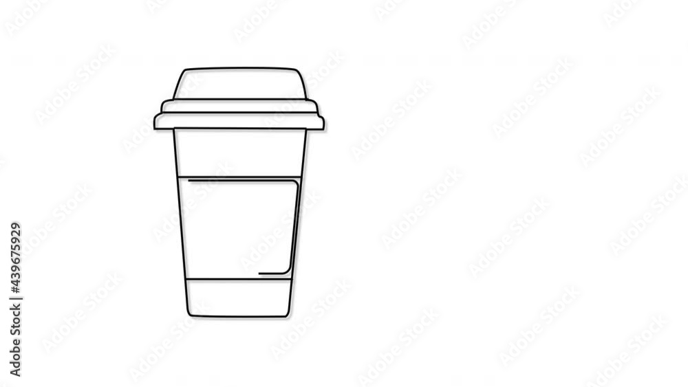 Coffee to go paper cup. Self drawing animation. Line art. Concept of takeaway drinks.