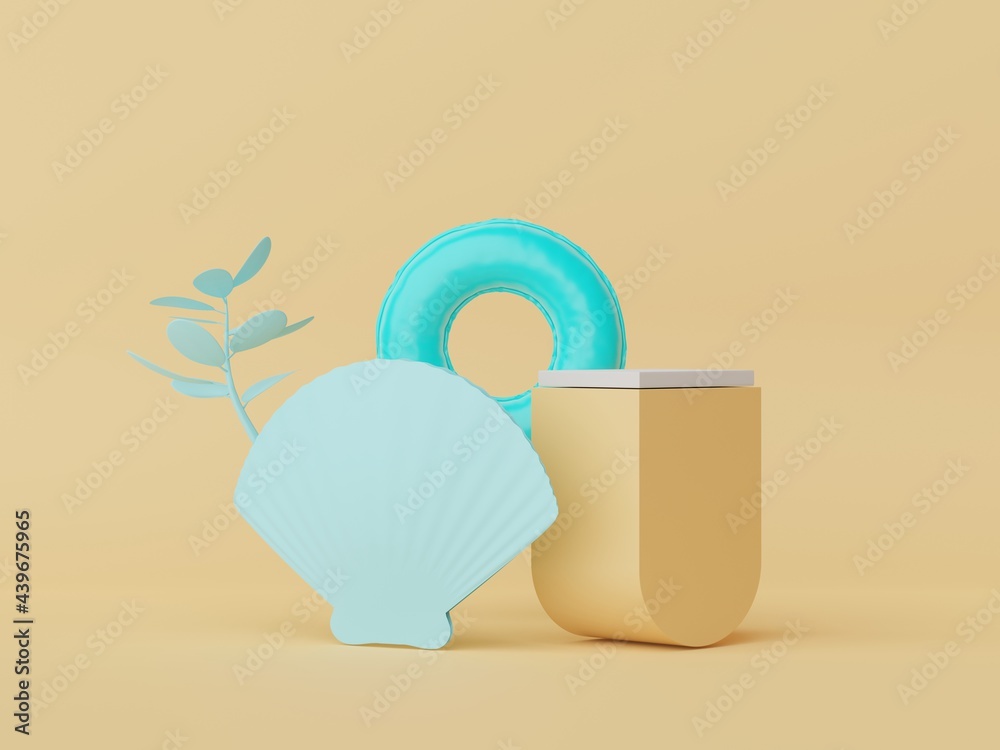 3d render of minimal display podium with summer season background concept. Minimalist pedestal for web banner and mock up. 3d render of minimal display podium with summer season background concept. Minimalist pedestal for web banner and mock up.