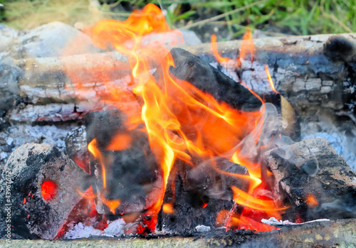 Bonfire is burning, hot coals