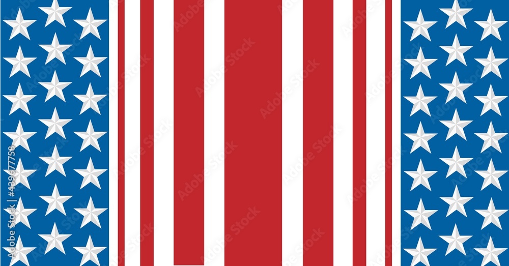 Composition of white stars on blue band and red and white stripes of american flag Composition of white stars on blue band and red and white stripes of american flag