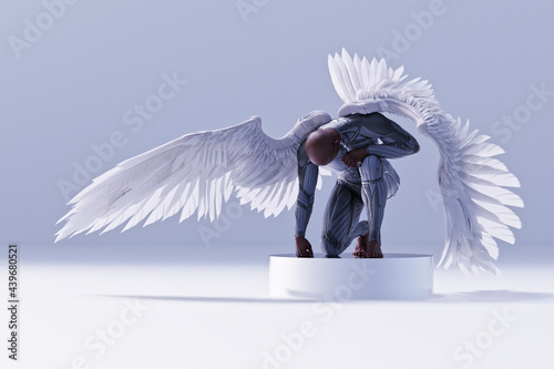 African american man with feather angel wings photo
