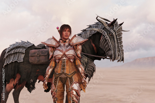 Fantasy woman with horse in armour photo