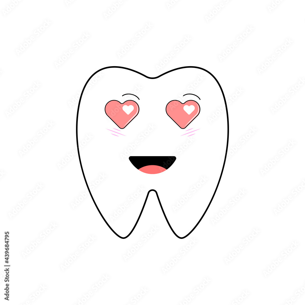 Tooth with eyes with hearts vector icon. Tooth cartoon vector icon in flat style isolated on white background. Vector illustration.