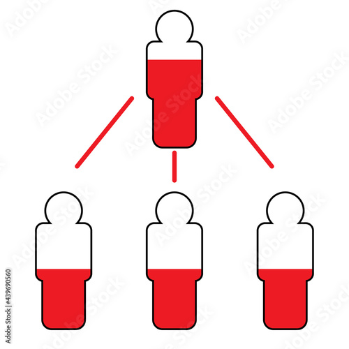 Volunteers blood donors. Man donates blood plasma to patients. Voluntary donation, transfusion. Silhouette of people. Badge, emblem, logo. Flat vector illustration
