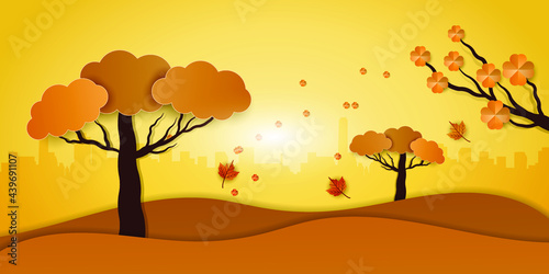 Autumn season vector illustration in papercut style