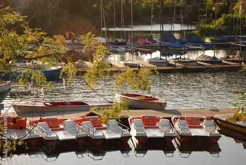 Photography Pedal boats moored on pier of Alte Donau in Vienna, Austria