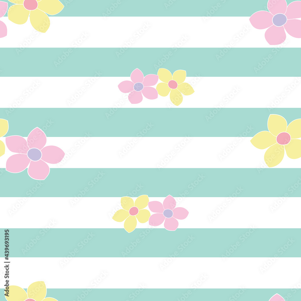 Green and white stripe with floral vector pattern