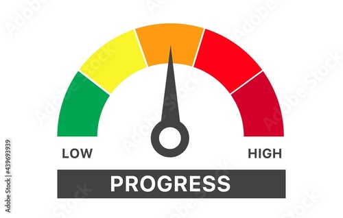 Progress Level indicator. Graphic element speedometer. Credit score manometers. Vector