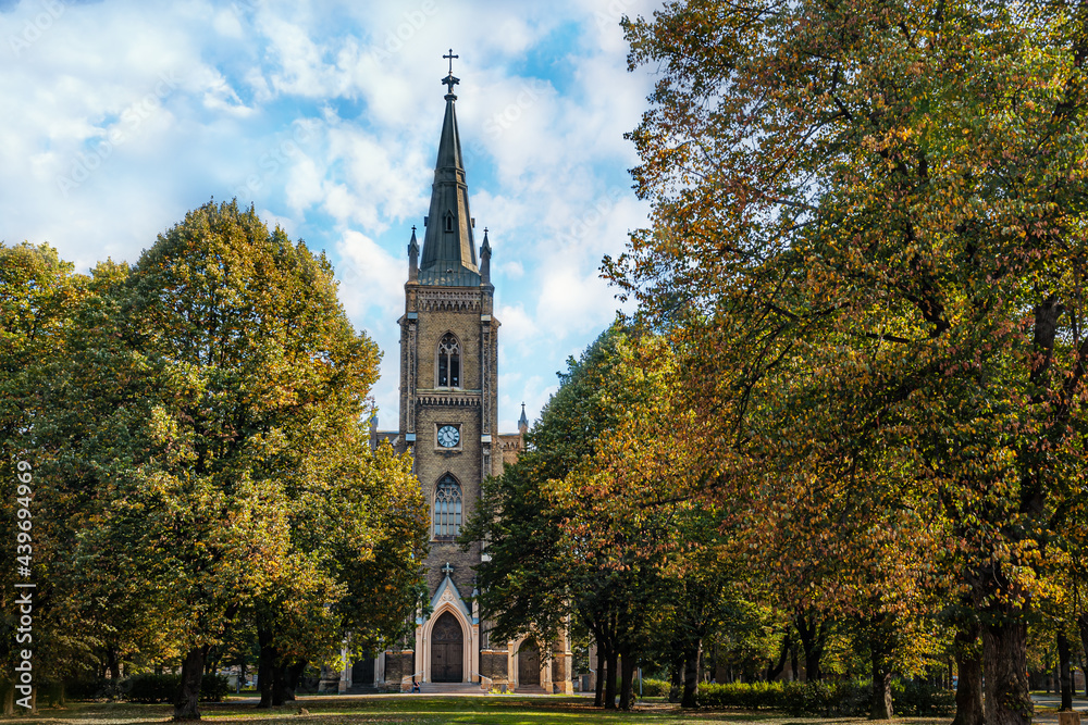 st Paul's church built in neo-gothic style on a bright autumn day, Riga, Latvia