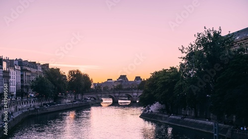 Paris, France 15-06-2021: the Seine of Paris during the sunset