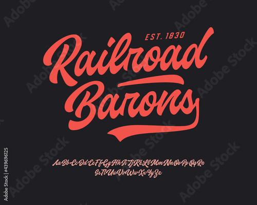 Railroad Barons. Original Brush Script Font. Retro Typeface. Vector Illustration.	
