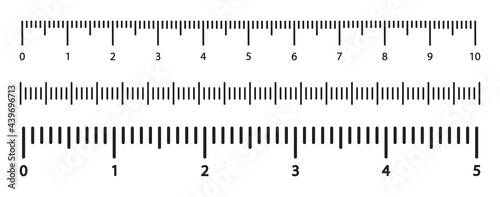 Measuring vector scale, markup for ruler isolated on white background. Horizontal rulers with different units of measurement. Simple illustration. photo