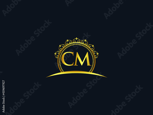 Initial CM Letter, Luxury cn Logo Icon Vector For Hotel, Heraldic, Jewelry, Fashion, Royalty With Gold Color Image Design